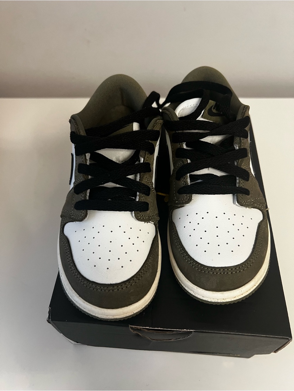 Nike Jordan Kids Low-Top Sneakers in White and Olive